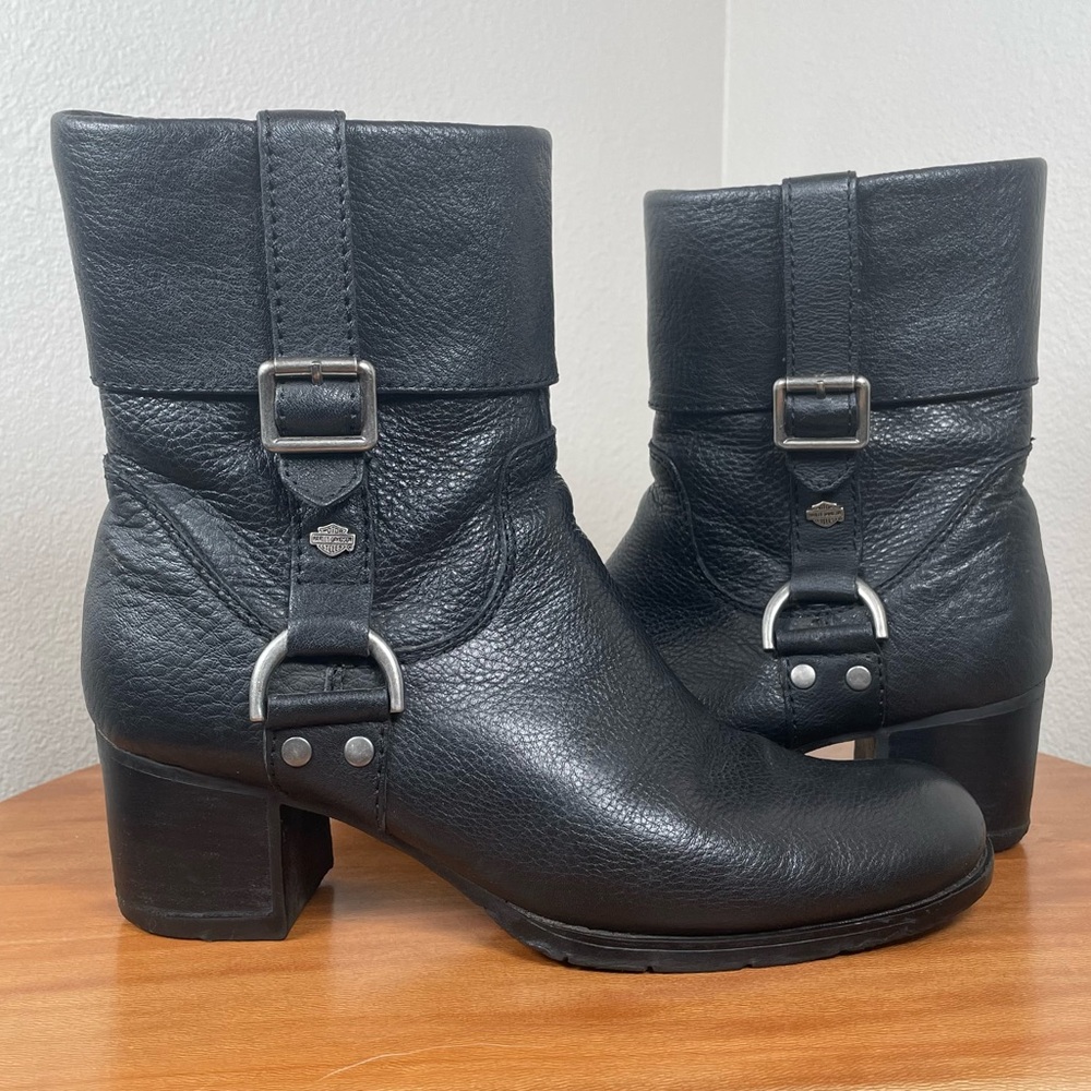 Harley Davidson Sadie Cuff Black Leather Heel Motorcycle Boots Fleece Lined 7.5